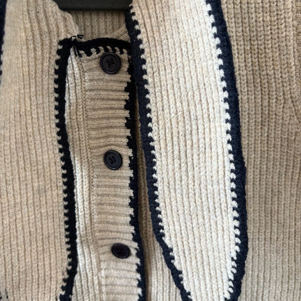 Commense Tie Neck Contrast Trim Button Sweater Vest Size L NWT In Khaki - Picture 12 of 13